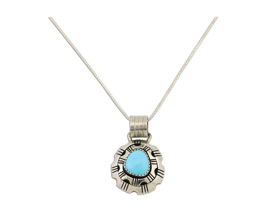 Navajo Necklace Pendant 925 Silver Turquoise Artist Signed S C.80's