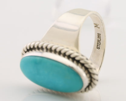 Navajo Ring 925 Silver Natural Blue Turquoise Artist Signed M C.80's