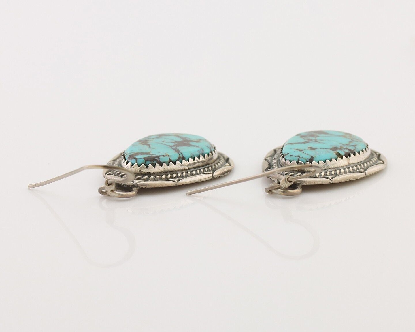 Navajo Dangle Earrings 925 Silver Whole Blue Turquoise Signed Begay C.80's