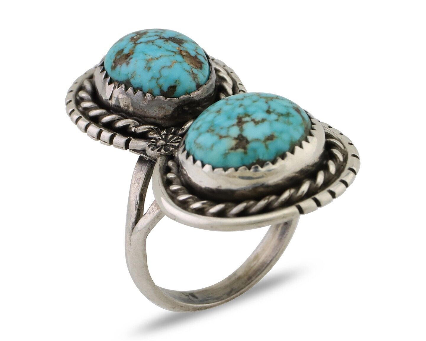 Navajo Ring 925 Silver Natural Spiderweb Turquoise Signed Tom Willeto C.80's