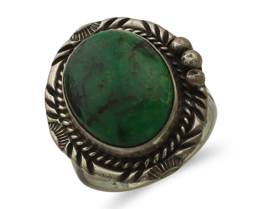 Navajo Ring 925 Silver Green Turquoise Artist Signed William Denetdale C.80's