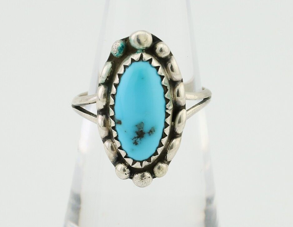 Navajo Ring 925 Silver Sleeping Beauty Turquoise Artist Signed SC C.80's