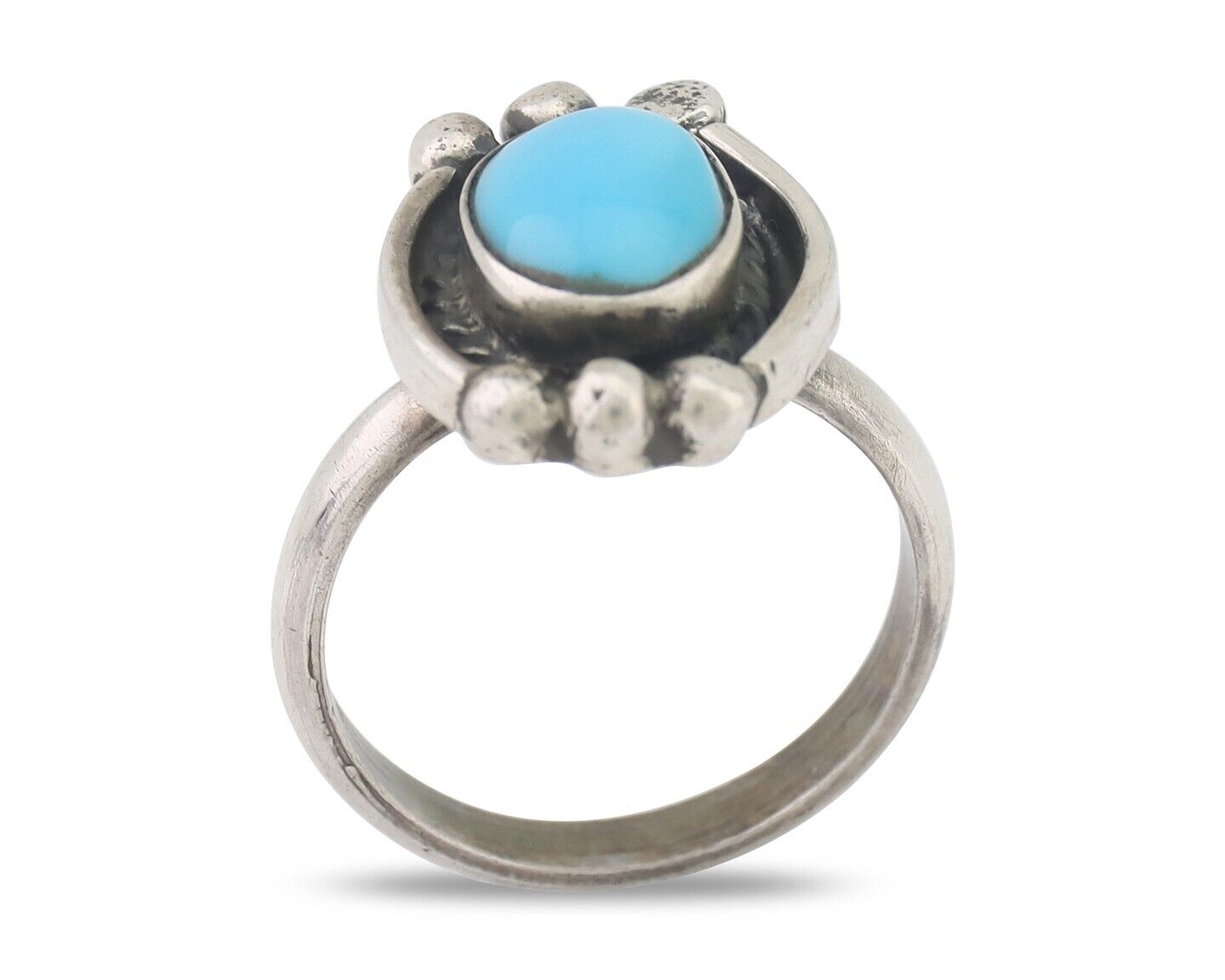 Navajo Ring 925 Silver Natural Blue Turquoise Native American Artist C.80's