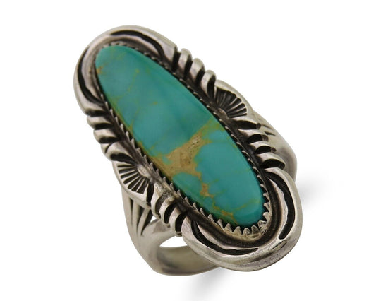 Navajo Hand Stamped Ring 925 Silver Turquoise Native Artist Begay C.80's