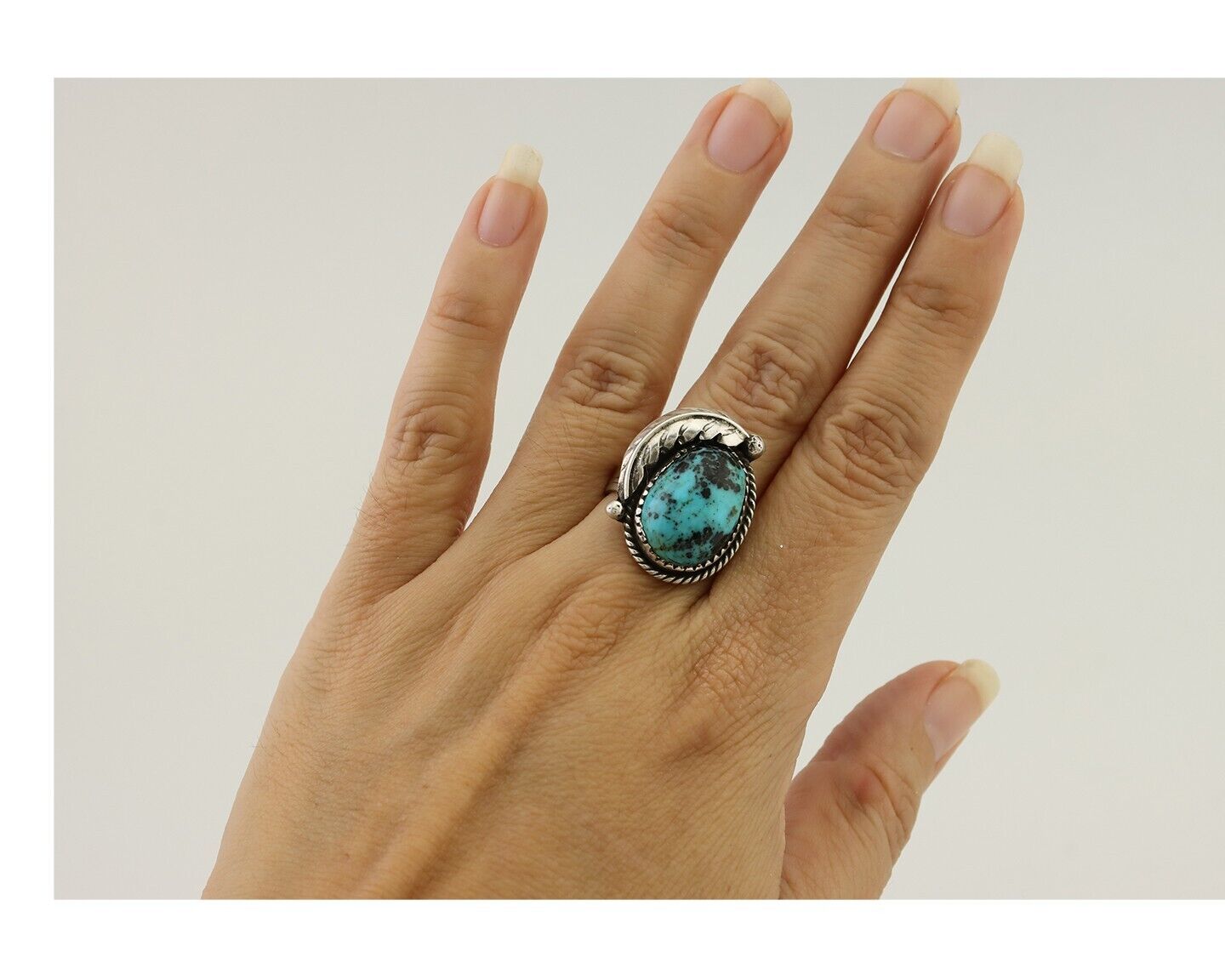 Navajo Ring 925 Silver Natural Blue Turquoise Native American Artist C.80's