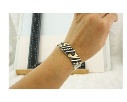 Navajo Bracelet Gold & 925 Silver Handmade 16 mm Wide Signed Thomas Singer C80s