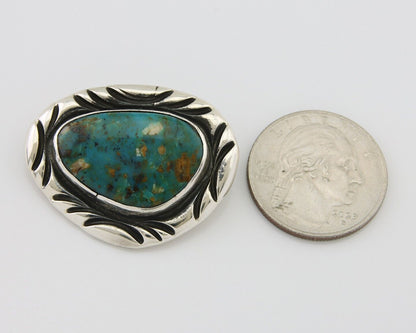 Navajo Pin 925 Silver Natural Mined Turquoise Artist Signed C Montoya C.80's