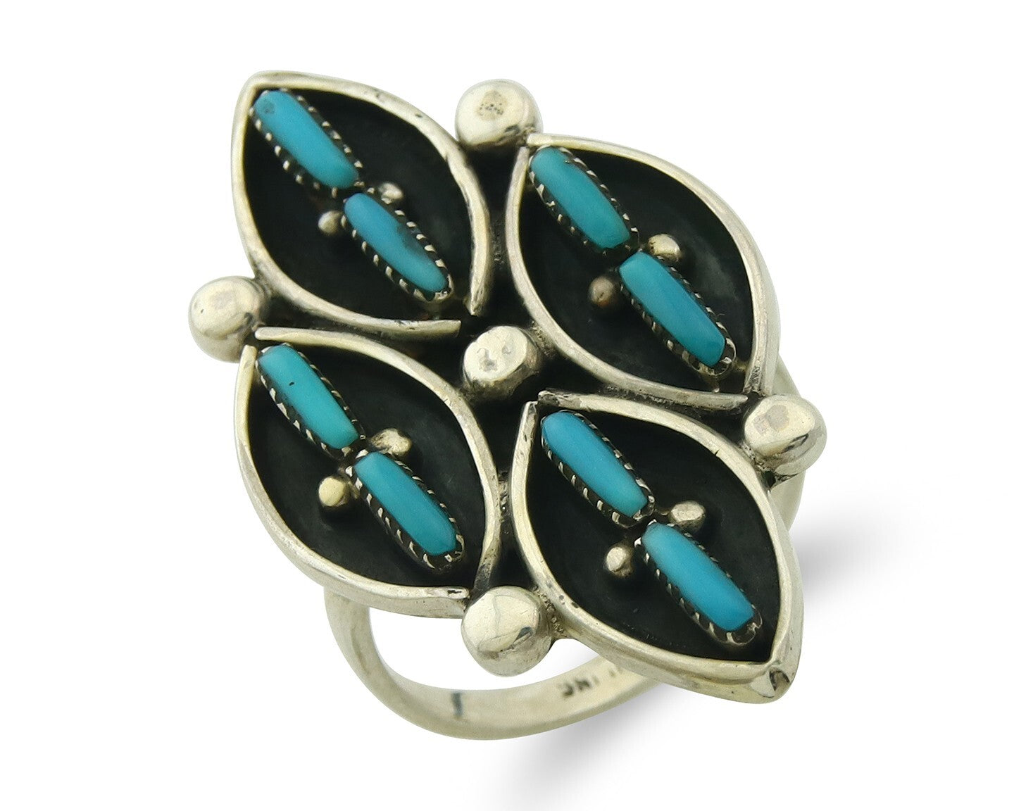 Vintage Zuni Ring 925 Sterling Authentic Natural Turquoise Native Artist Sz 8.5