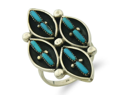 Vintage Zuni Ring 925 Sterling Authentic Natural Turquoise Native Artist Sz 8.5