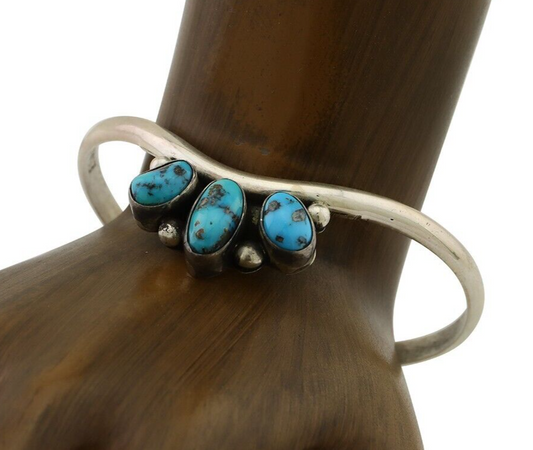 Navajo Bracelet 925 Silver Morenci Turquoise Artist Signed Frank Sandoval C.80's
