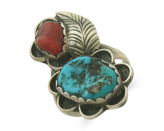 Vintage Navajo Ring 925 Sterling Natural Gemstones Signed Justin Morris Sz 6.75
