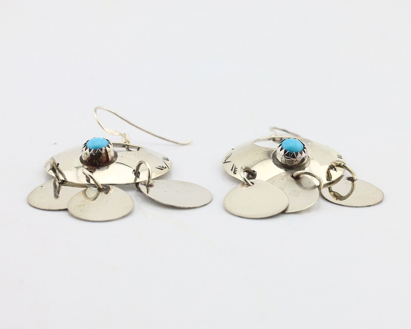 Navajo Dangle Handmade Earrings 925 Silver Blue Turquoise Native Artist C.80's