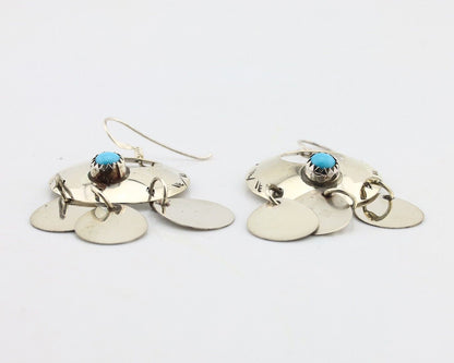 Navajo Dangle Handmade Earrings 925 Silver Blue Turquoise Native Artist C.80's