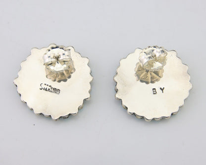 Navajo Petit Point Earrings 925 Silver Turquoise Signed Benson Yazzie C.80's