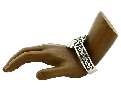 Navajo Handmade Bracelet .925 Silver Thunderbird Overlay Cuff