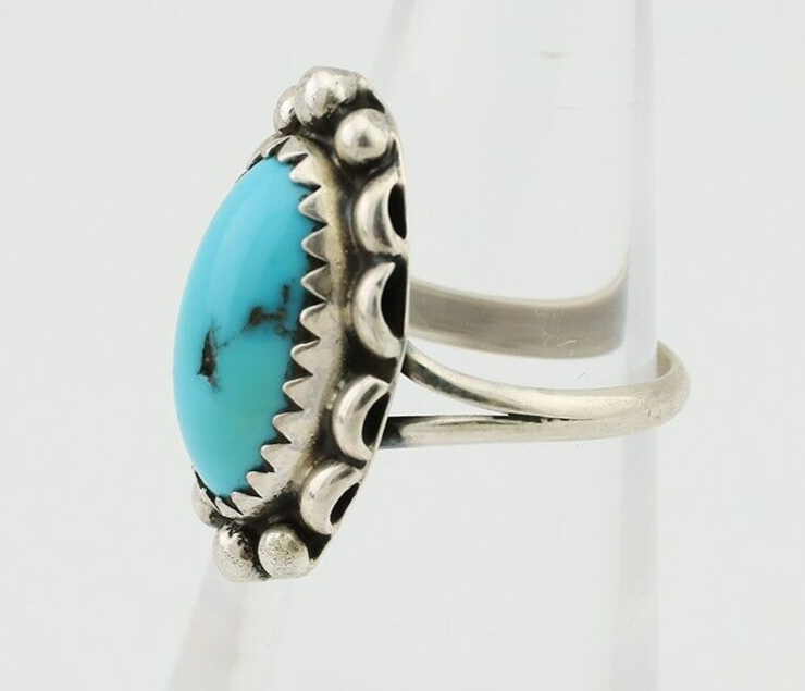 Navajo Ring 925 Silver Sleeping Beauty Turquoise Artist Signed SC C.80's