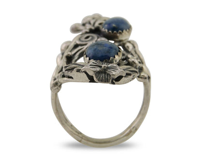 Navajo Ring 925 Silver Natural Denim Lapis Artist Signed Prairie Fire C.80's