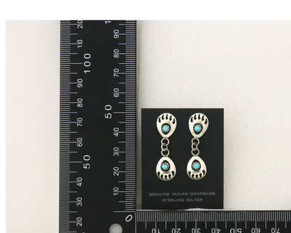 Navajo Earrings 925 Silver Dangle Paw Turquoise Native American Artist C.80's