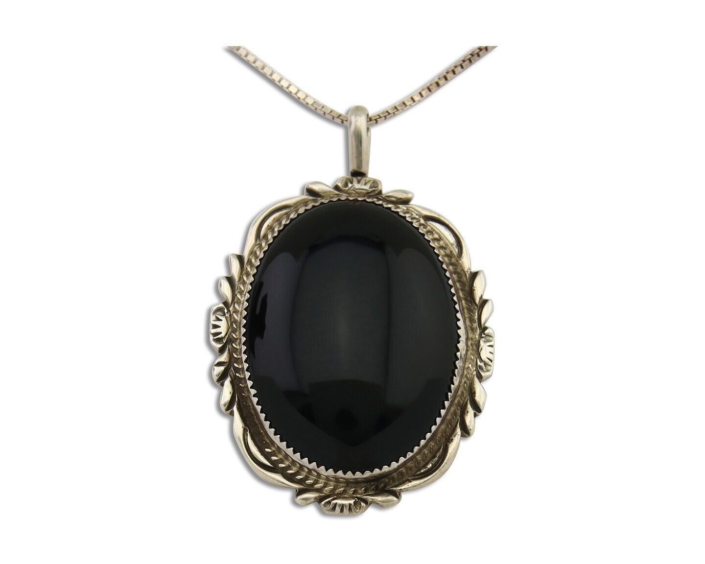 Navajo Pendant 925 Silver Natural Onyx Artist Signed TALHAT C.80's