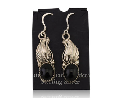 Navajo Dangle Earrings 925 Silver Black Onyx Native American Artist C.80's