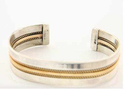 Navajo Bracelet 925 Silver Native American Handmade Yellow Gold Plated Cuff C80s