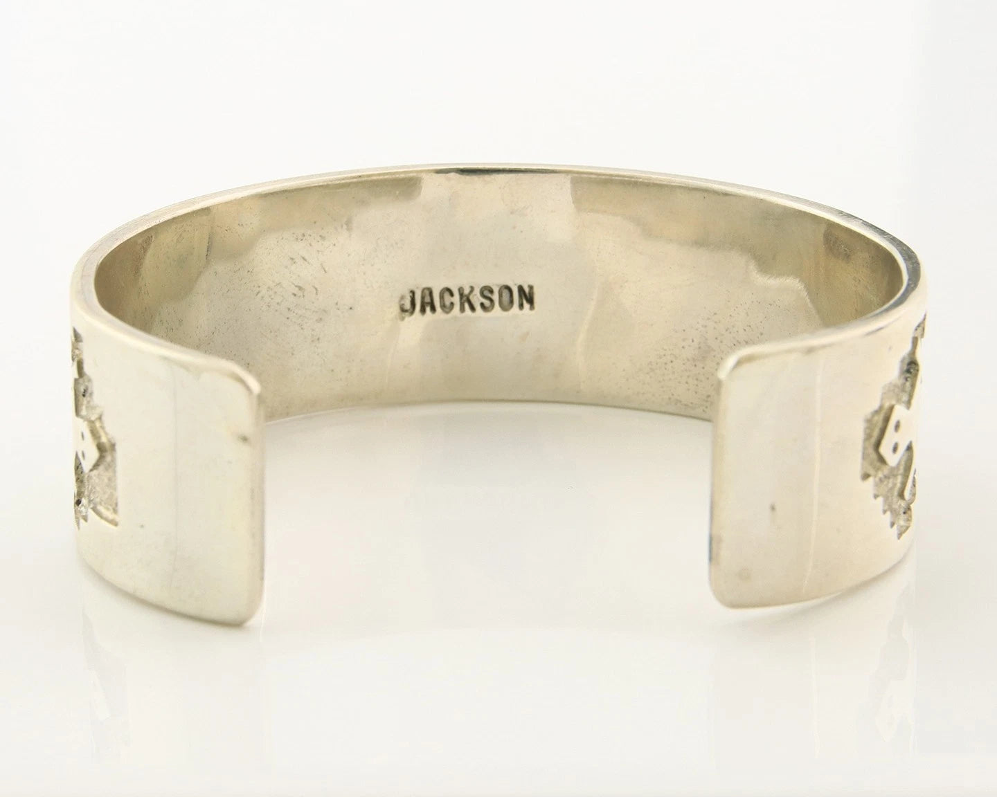 Navajo Cuff Bracelet Sterling Silver Signed Jackson Vintage Heavy Hand Stamped