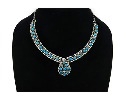 Navajo Necklace 925 Sterling Silver Natural Turquoise Vintage Signed D C.80's