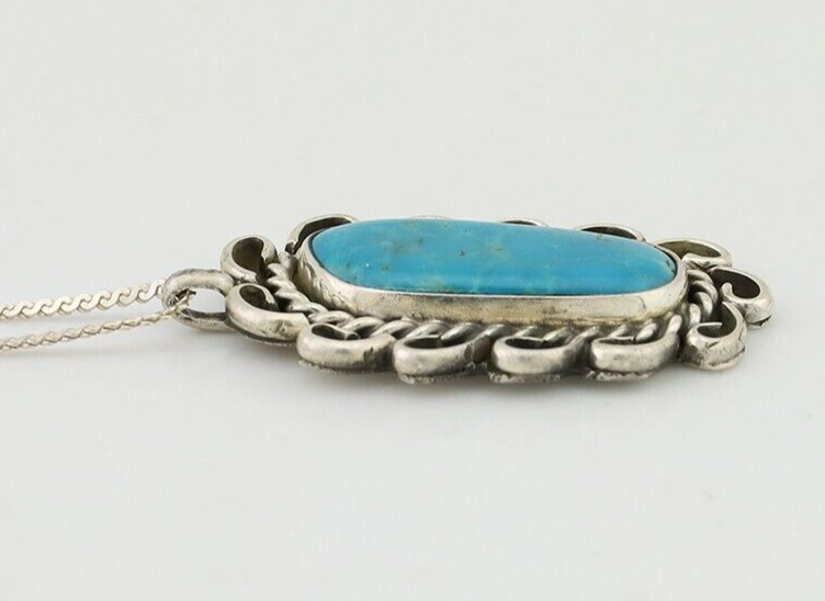 Navajo Necklace Pendant 925 Silver Turquoise Artist Signed JH C.80's