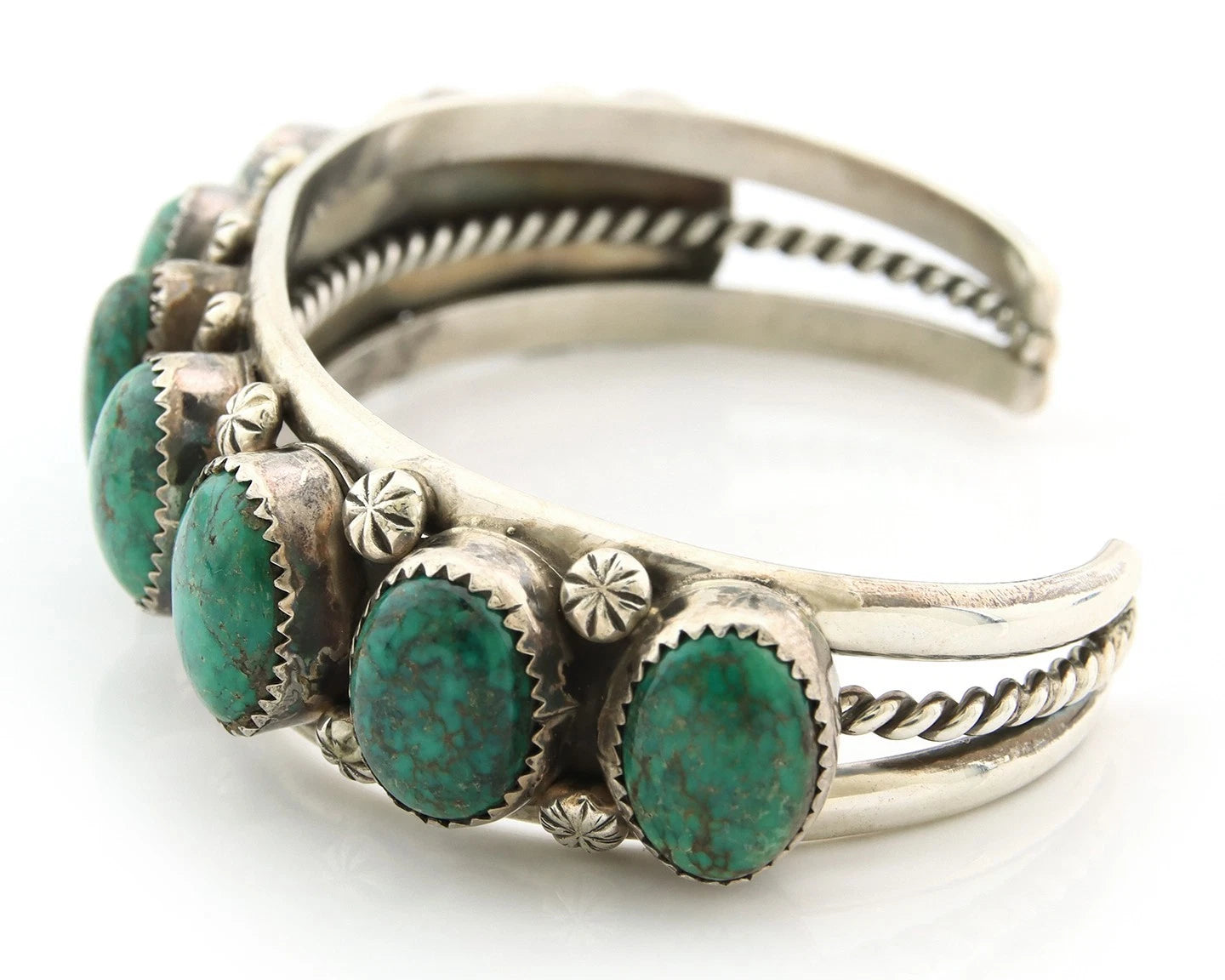Navajo Cuff Bracelet Sterling Silver Crescent Valley Green Turquoise Native Art