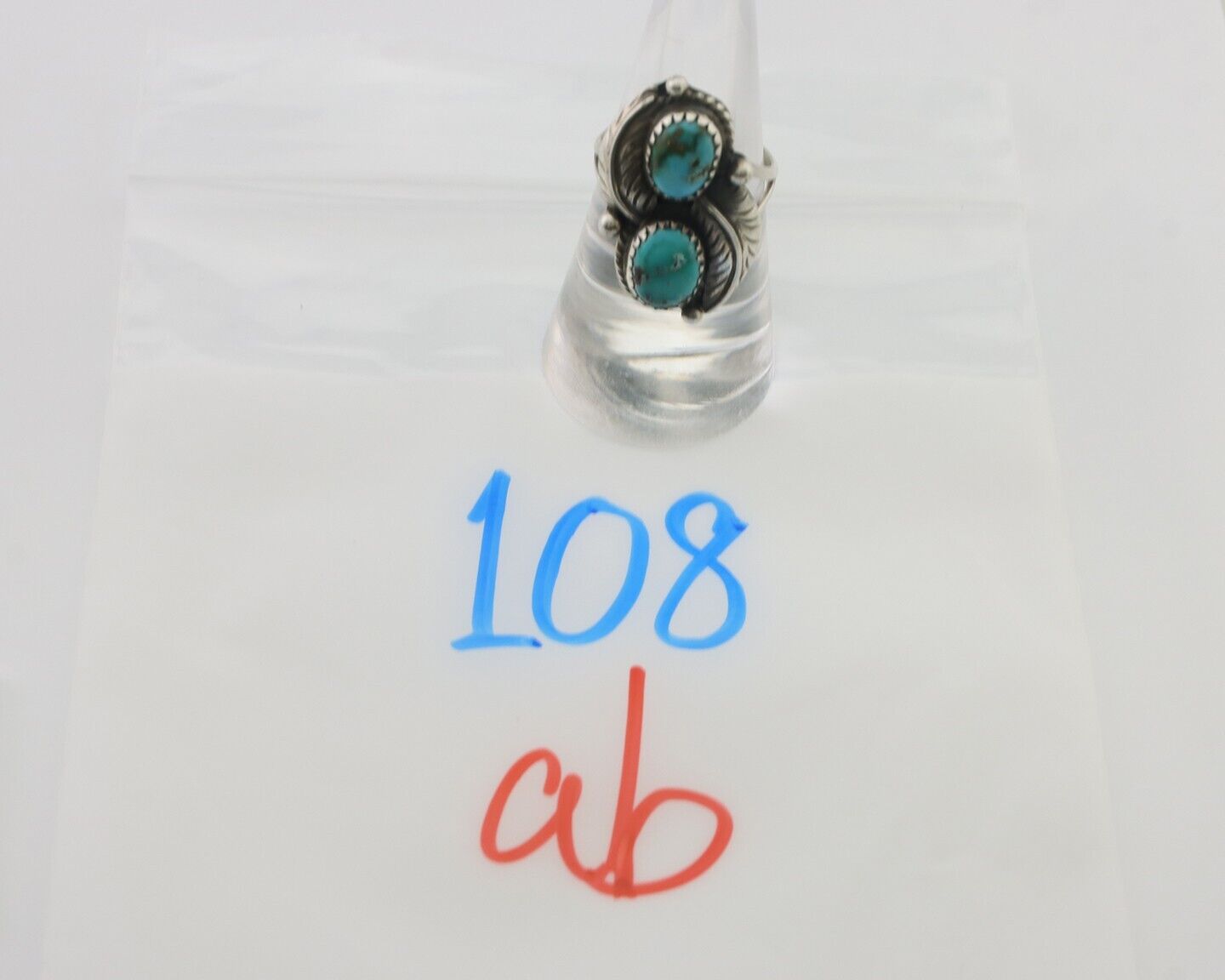 Navajo Ring 925 Silver Signed MC Blue Gem Turquoise C.80's