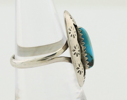 Navajo Ring 925 Silver Natural Blue Turquoise Signed IJC C.80's