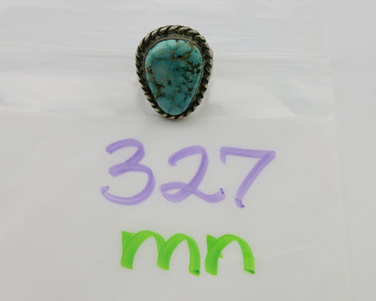 Men Navajo Ring 925 Silver Natural Slab Turquoise Signed Sunset C.80's