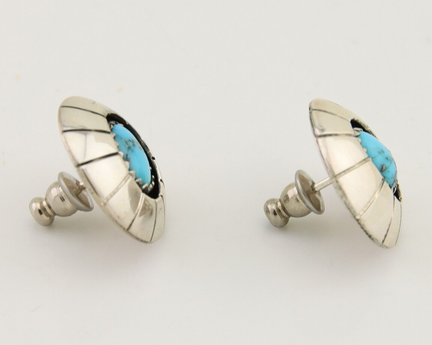 Navajo Shield Earrings 925 Silver Blue Turquoise Artist Signed P C.80s