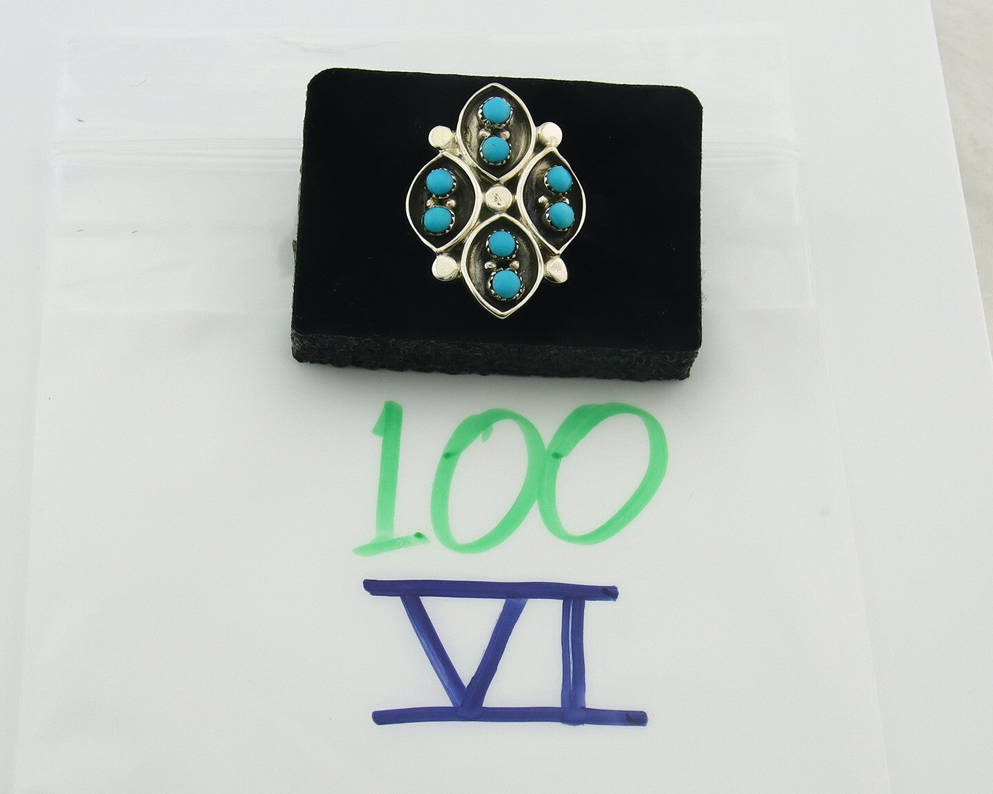 Vintage Zuni Ring 925 Sterling Authentic Natural Turquoise Native Artist Sz 7.0