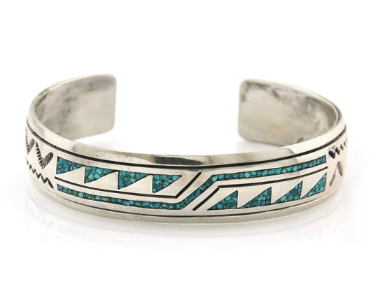 Navajo Cuff Bracelet Sterling Silver Authentic Turquoise Signed Stanley Bain