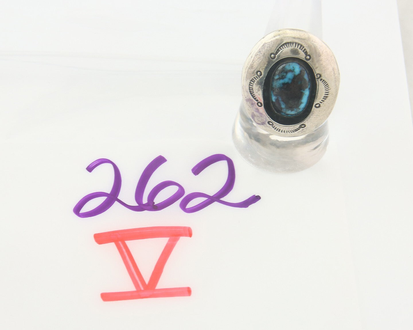 Vintage Navajo Ring 925 Sterling Authentic Traditional Turquoise Size 7.75