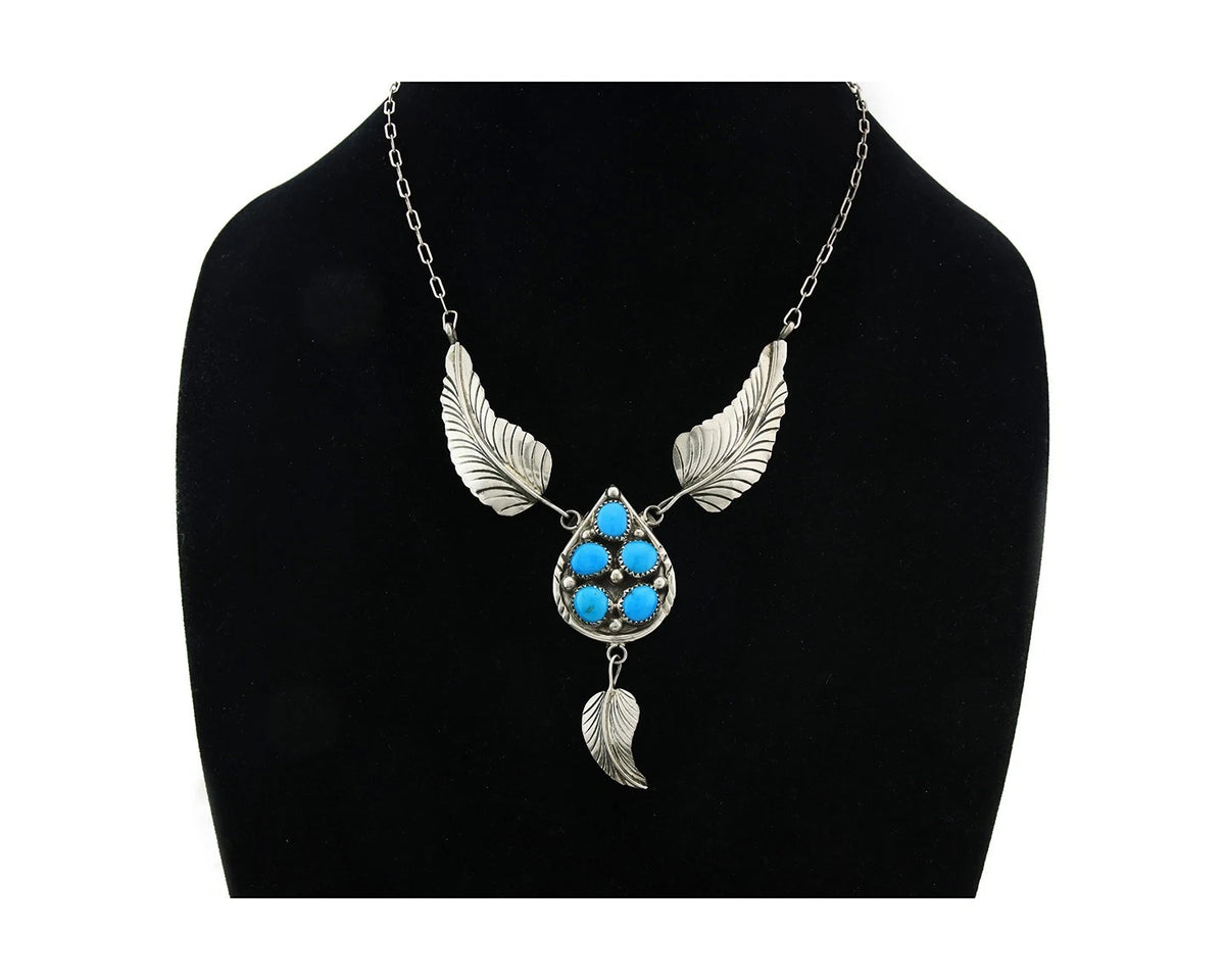 Navajo Necklace 925 Sterling Silver Natural Turquoise Signed M