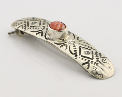 Women Navajo Hair Clip Barrette 925 Silver White Red Spiney Oyster Native Artist