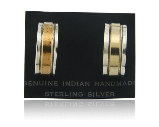 Navajo Hoop Earrings 925 Silver & Gold Native American Artist C.80's