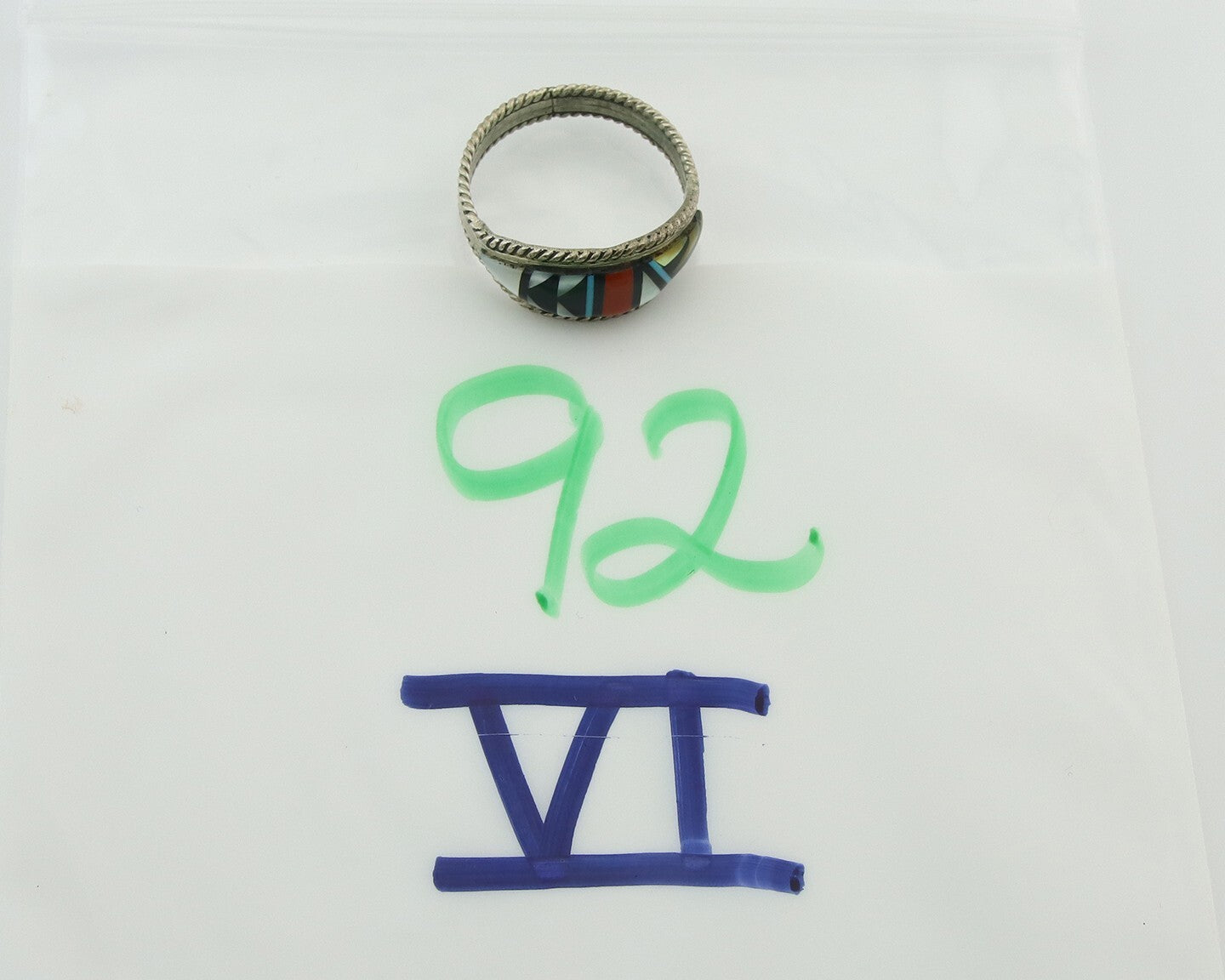 Vintage Zuni Ring 925 Sterling Natural Authentic Gemstone Signed T.S.W. Sz 10.25
