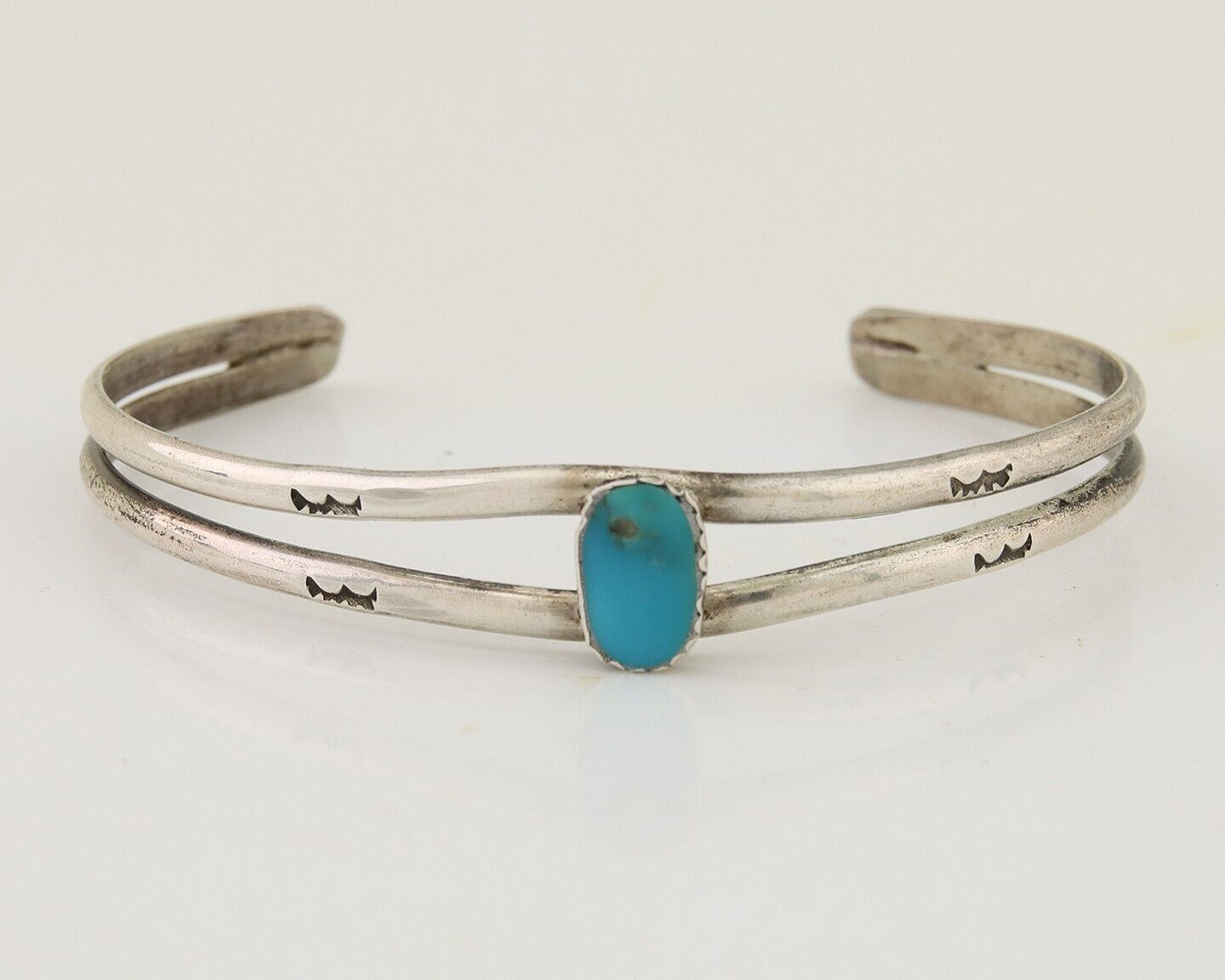 Navajo Hand Stamped Cuff Bracelet Turquoise 925 Silver Native American Artist