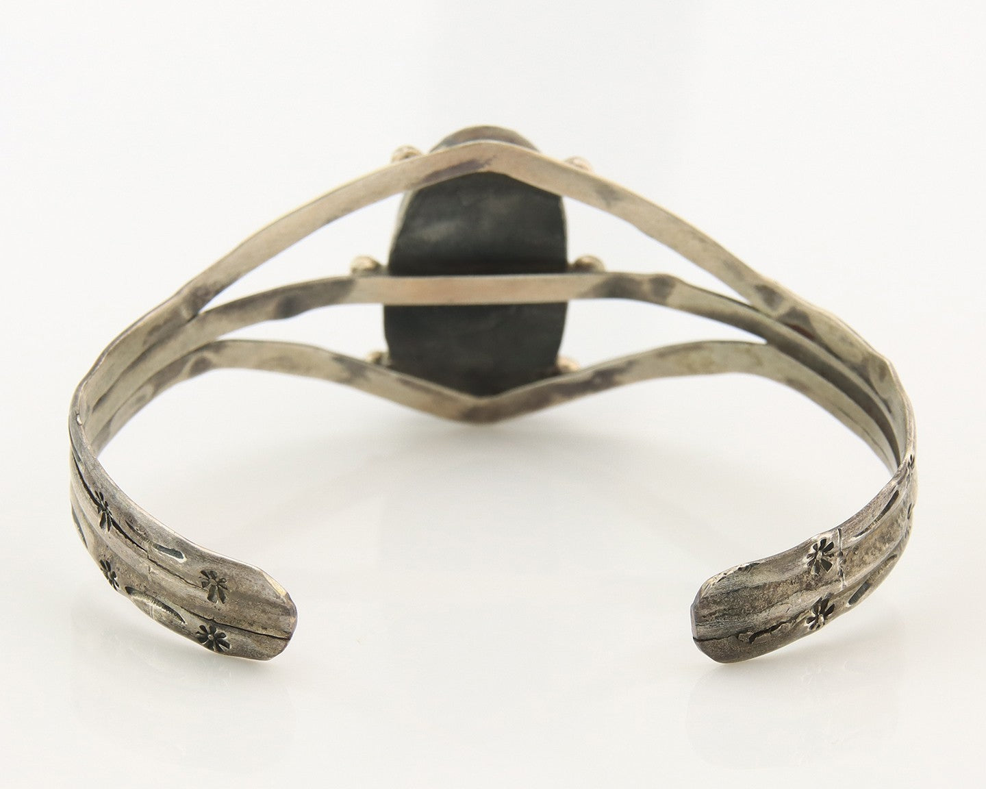 Navajo Bracelet Sterling Silver Turquoise Hand Stamped Native American Artist