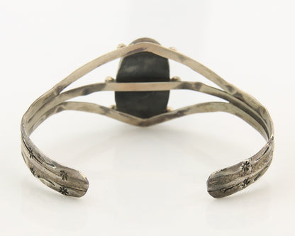 Navajo Bracelet Sterling Silver Turquoise Hand Stamped Native American Artist