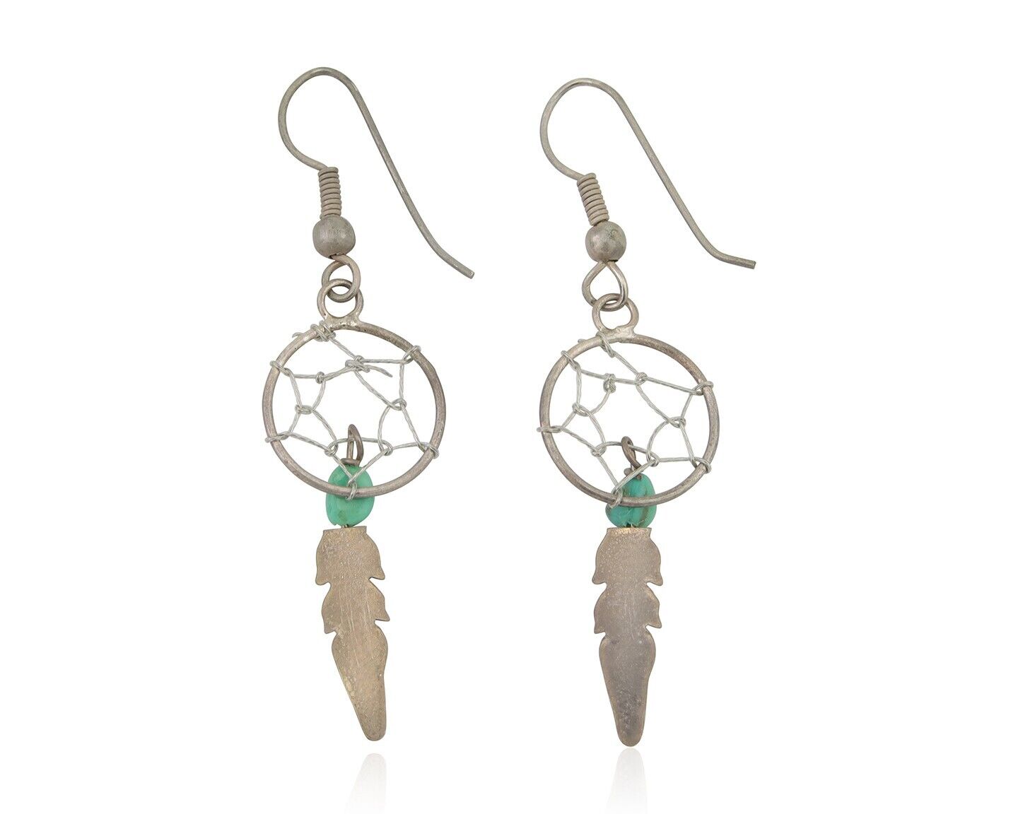 Navajo Dangle Dream Catcher Earrings 925 Silver Blue Turquoise Native Artist C80