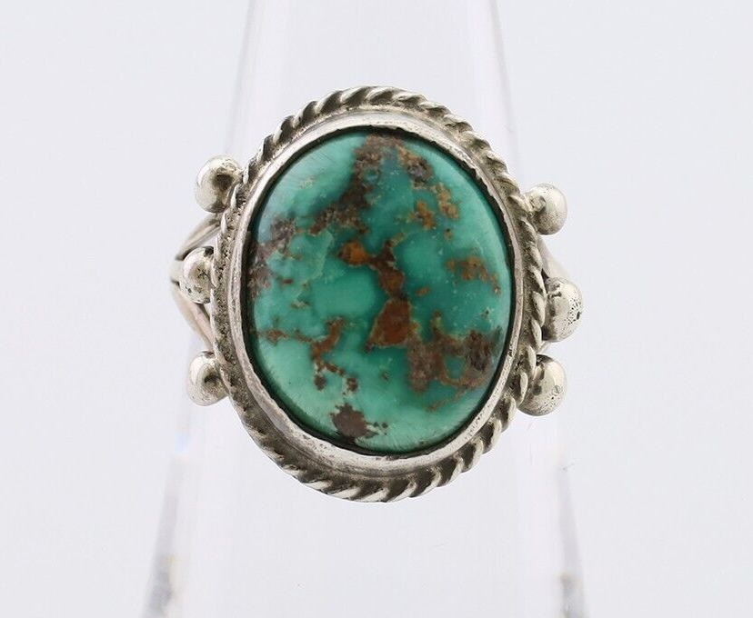 Navajo Ring 925 Silver Natural Blue Turquoise Artist Signed MC C.80's