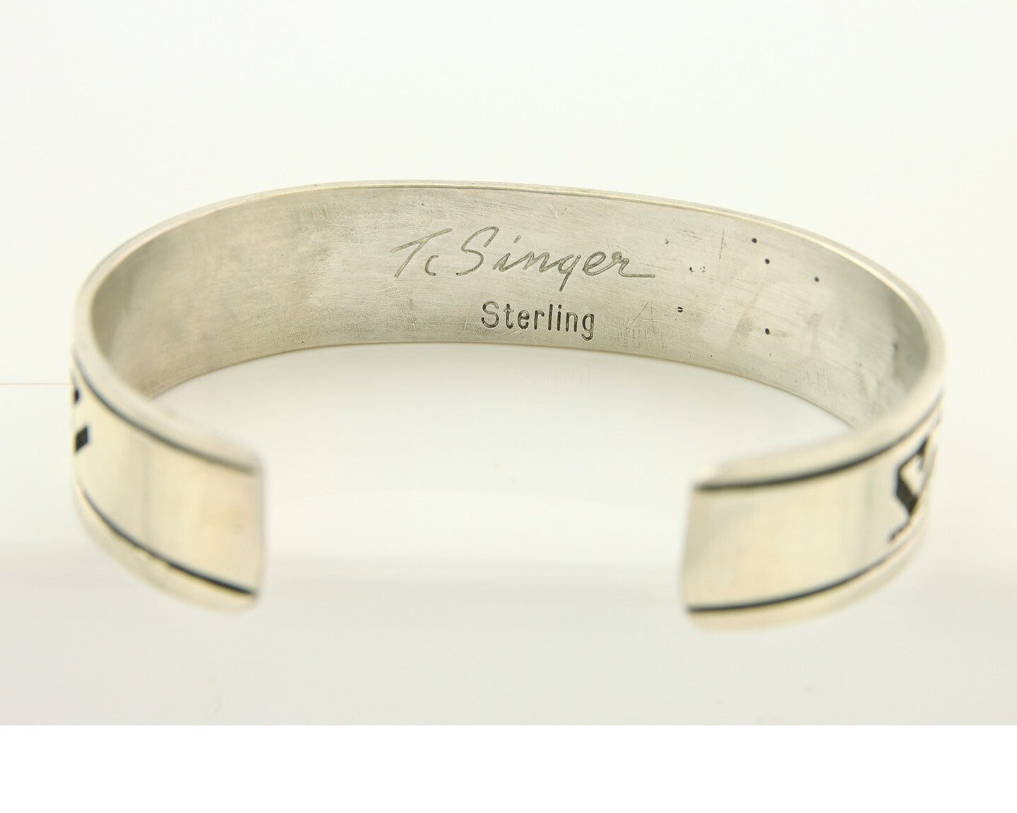 Navajo Bracelet 925 Silver Artist Signed Thomas Singer Cuff Made in the 1980's