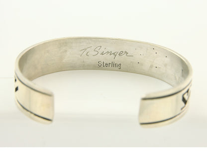 Navajo Bracelet 925 Silver Artist Signed Thomas Singer Cuff Made in the 1980's