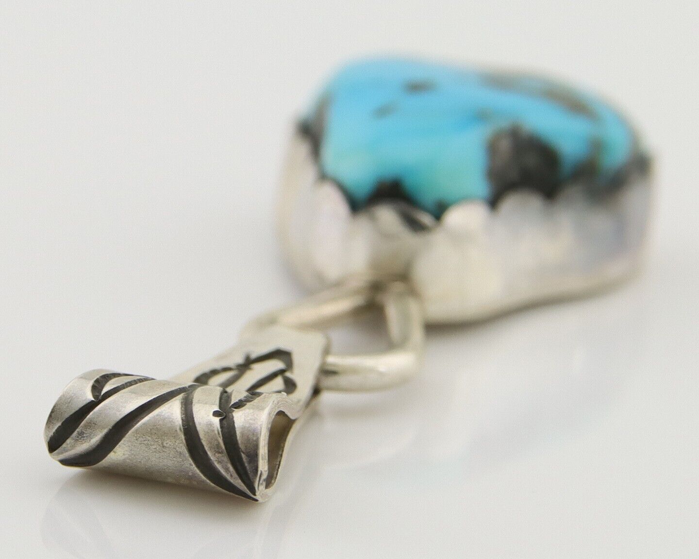 Navajo Sleeping Beauty Turquoise Pendant 925 Silver Signed Tony Guerro C.80's