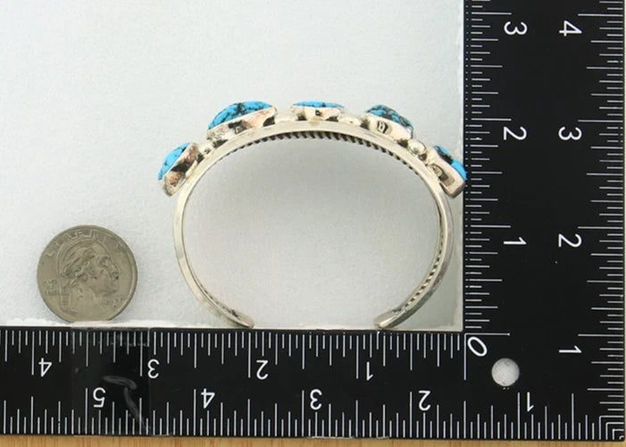 Navajo Cuff Bracelet Sterling Silver Blue Nugget Turquoise Vintage Signed JR