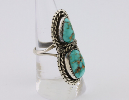 Navajo Ring 925 Silver Natural Spiderweb Turquoise Signed Tom Willeto C.80's